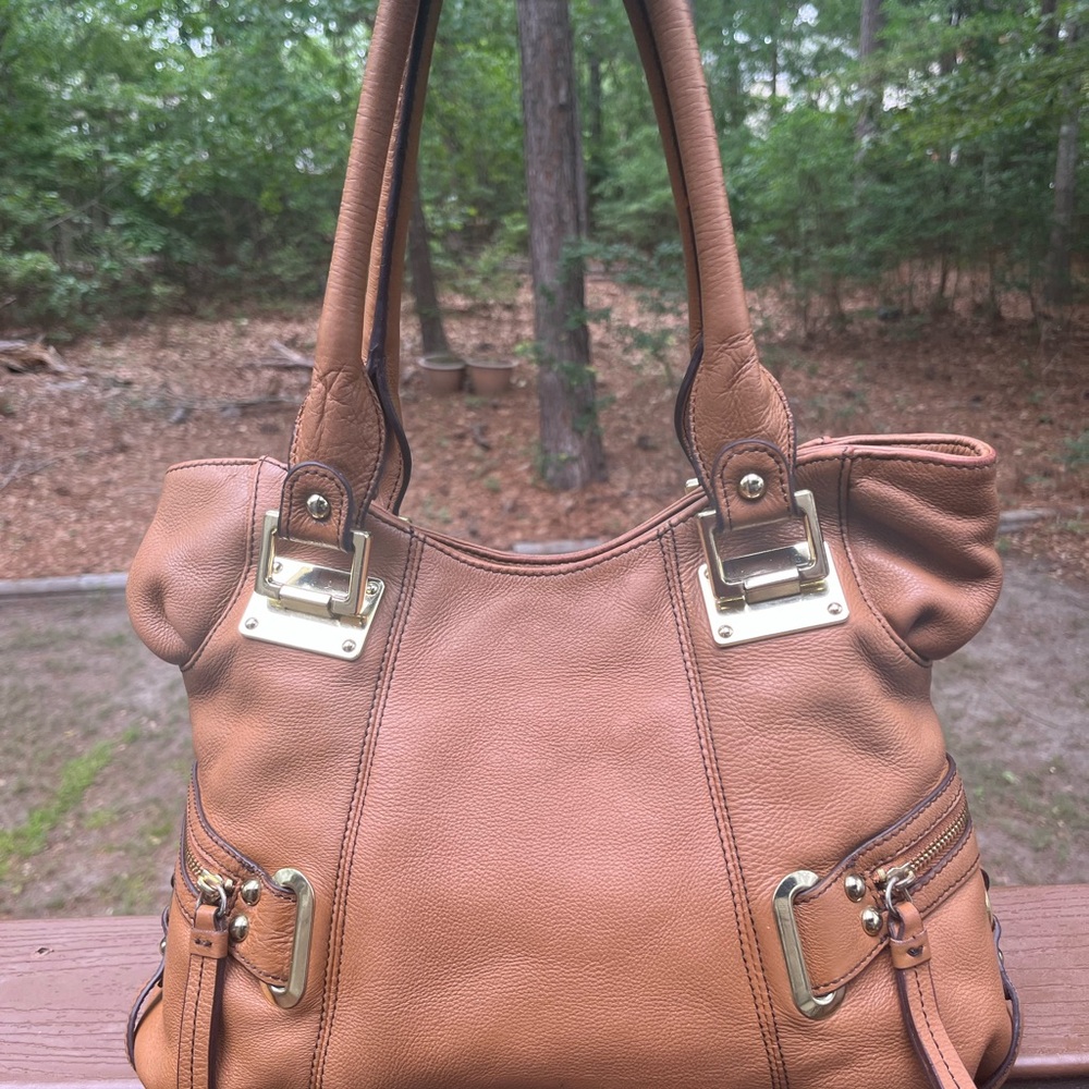 Etienne Aigner Brown Leather Shoulder Bag with Gold Hardware